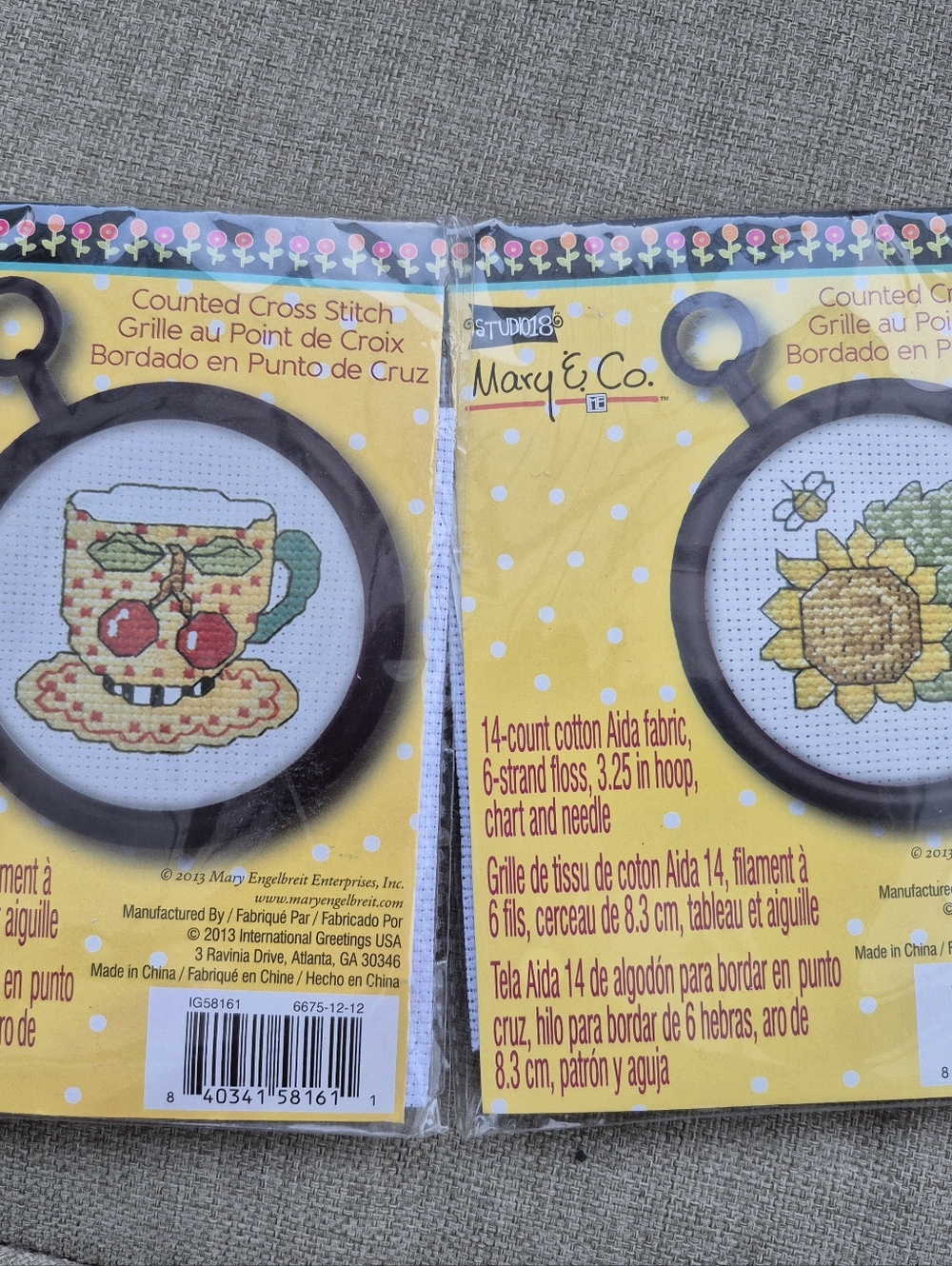 Mary Engelbreit X-stitch 2 Kits By Mary& Co. Teacup And Sunflower